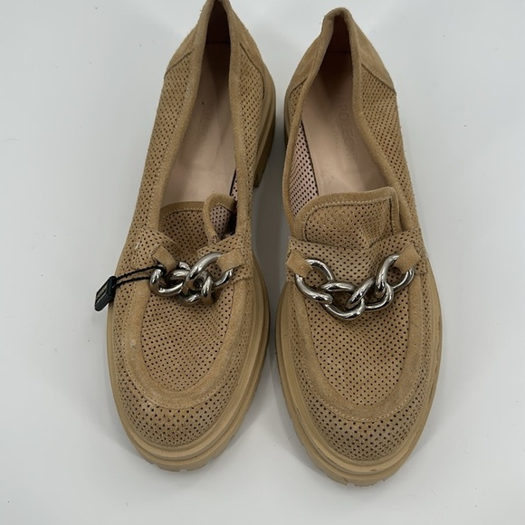 Napoleoni Italy Chunky Lug Sole Perforated Suede Chain Loafers - Picture 2 of 5